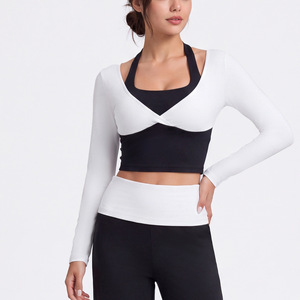 AYM043613 Two-Piece Yoga Top with Halter Neck and Cinched Waist, Long-Sleeve Workout Tee Aoyema wholesale