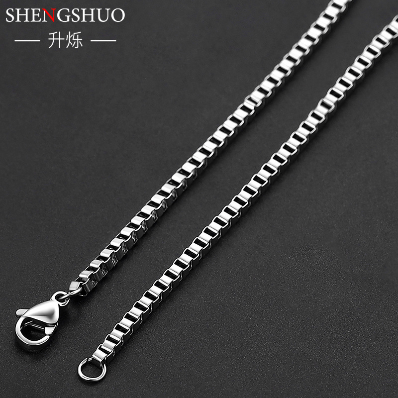 Titanium Steel Box Necklace Men's Chain DIY Plain Chain 304 Stainless Steel Clavicle Accessories Cross-Border Wholesale Non-Fading