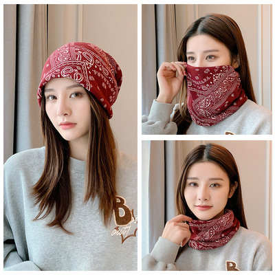 加大百變圍脖扭扭帽女新款多功能護頸帽子針織秋2021堆堆帽包頭