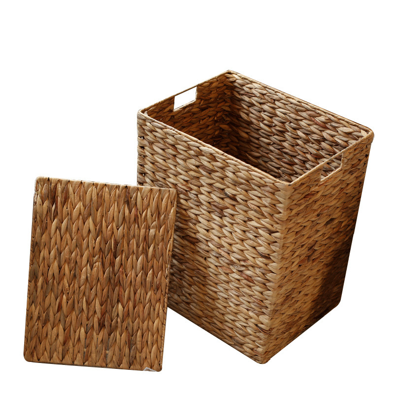 Cesta de ropa de paja de estilo japonés canasta de almacenamiento doméstica caja de almacenamiento de ropa de dormitorio cesta de lavandería grande con tapa
