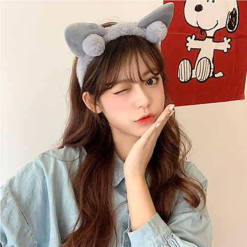 Cute cat ears plush headband for face washing female princess style Korean fairy hairpin Japanese style headband hair accessories headdress for women