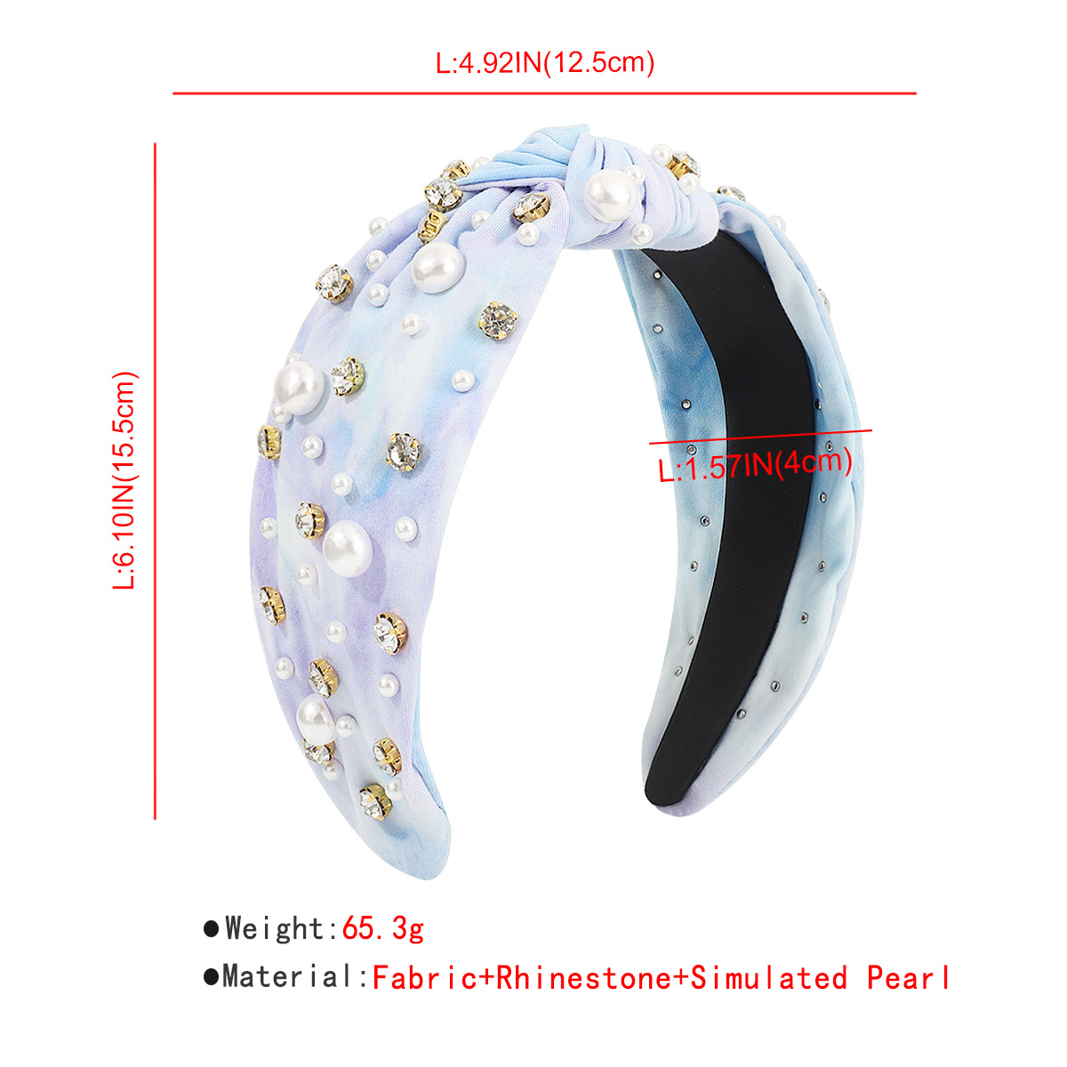 Fashion Tie Dye Cloth Inlay Artificial Pearls Rhinestones Hair Band 1 Piece display picture 1