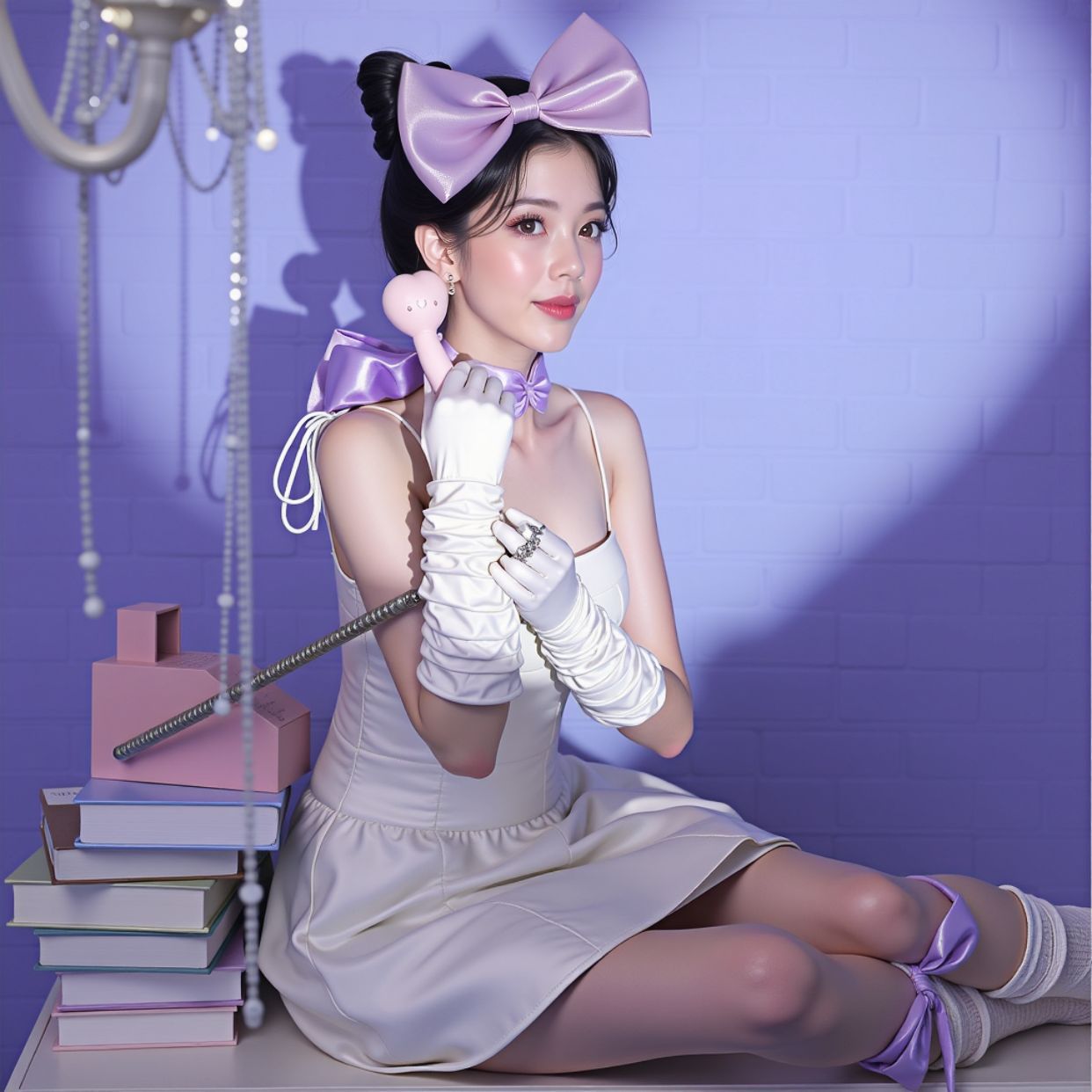 Tom's Dream Cat Extra Large Bow Neck Hair Tie Bow Collar Purple Headdress Satin Necklace Hair Accessories