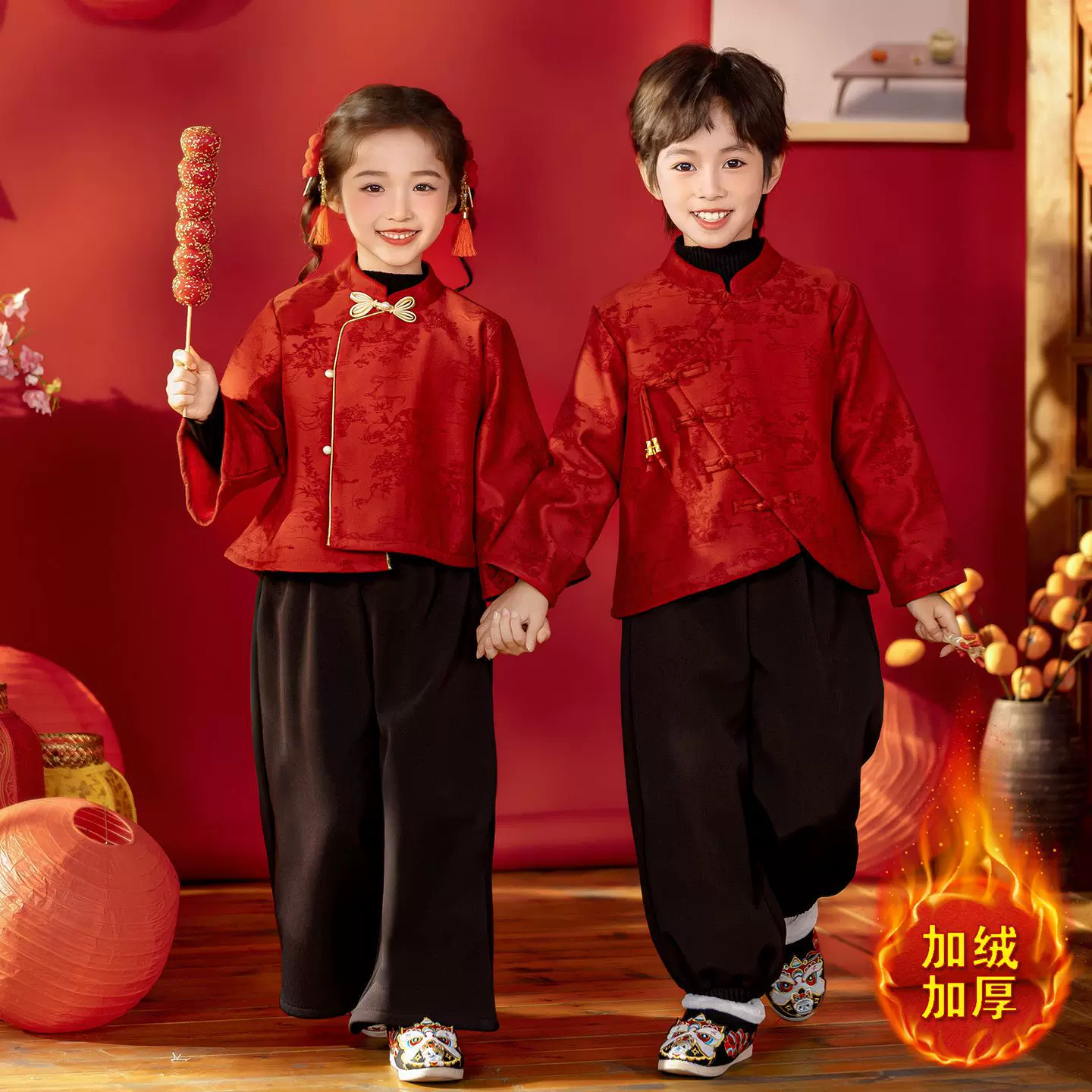 儿童汉服冬季中国风表演服2025新款新中式复古唐装女童元旦演出服