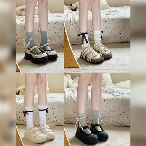 Summer Trend Minimalist Ins Style High-Endurance Women's Socks with Butterfly Knot Stacked Socks for Beautiful Legs