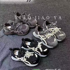 2025新款磨砂软皮拼色系带厚底松糕小蛮腰运动鞋老爹鞋休闲鞋女鞋