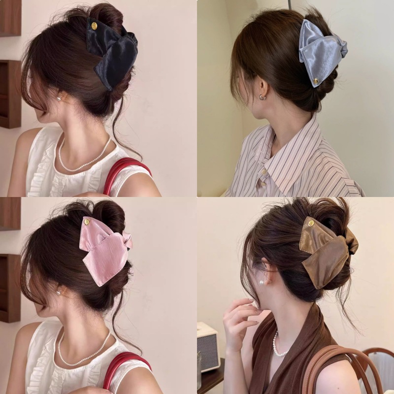 高级感女生抓夹韩国格纹蝴蝶结三角抓学院风甜美气质后脑勺鲨鱼夹|undefined