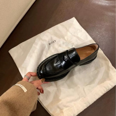 牛皮~葡萄妈同款胎牛马皮厚底粗跟懒人一脚蹬乐福鞋女英伦小皮鞋