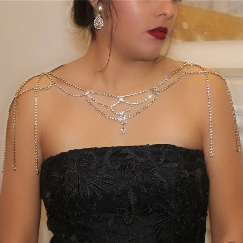 Nueva Cadena de hombro transfronteriza rhinestone de las mujeres europeas y americanas sexy borla temperamento cuerpo cadena accesorios cuerpo cadena