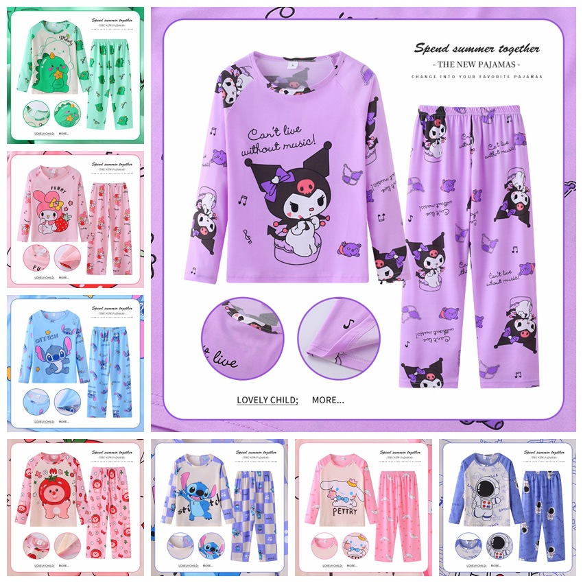 Pijama infantil de manga larga para primavera y otoño, conjunto cómodo de algodón para niños y niñas