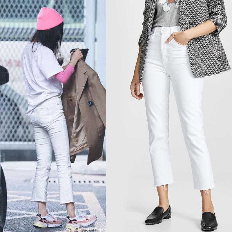 2024 Ag9 White European and American Ag Yang Mi Same Style High-Waisted White Nine-Point Small Straight-Leg Loose Hem Jeans for Women 2024 Ag9 White European and American Ag Yang Mi Same Style High-Waisted White Nine-Point Small Straight-Leg Loose Hem Jeans for Women