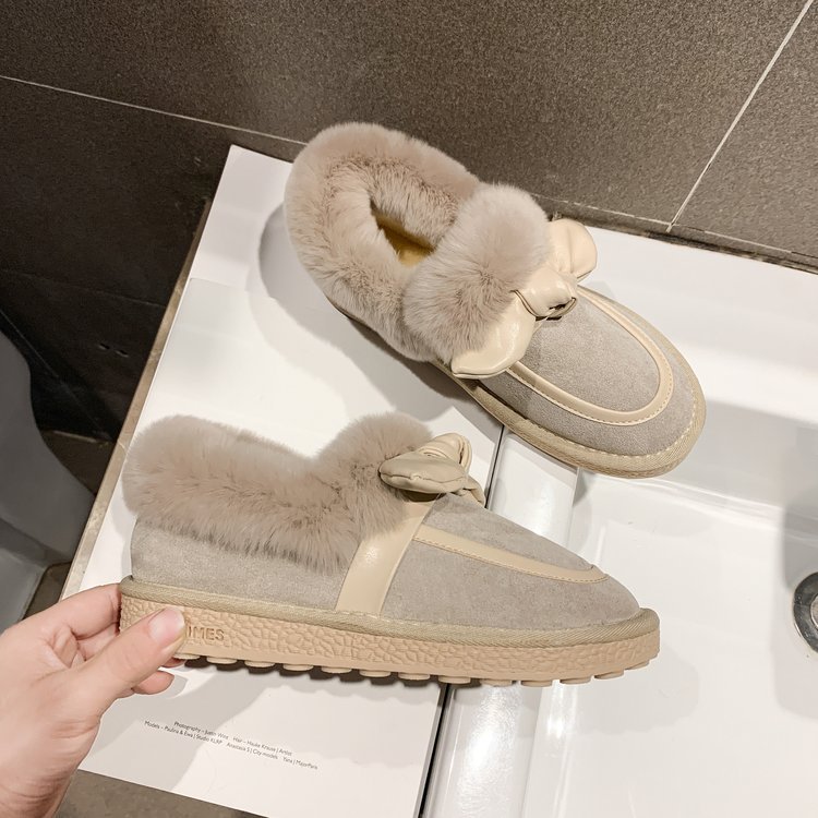 2023 Autumn and Winter New Casual Plush and Thickened Warm Bread Short Tube Bow Cotton Shoes_voghion.com
