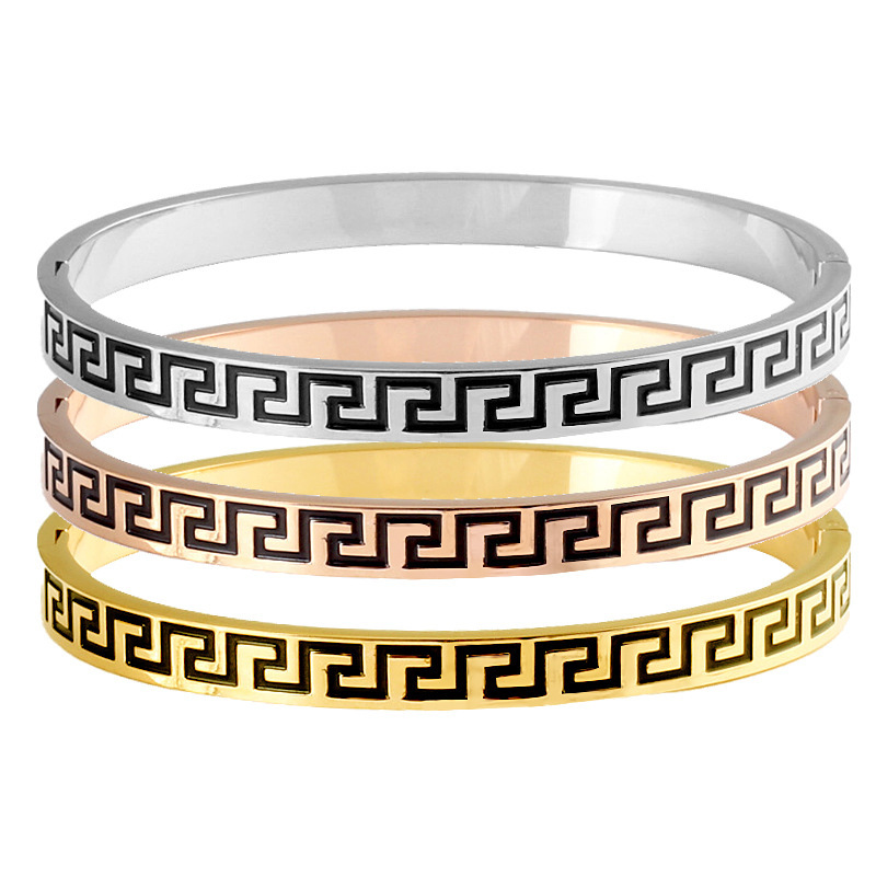 Great Wall Pattern Inspirational Stainless Steel Bracelet Men's Summer Polished Texture Bracelet DIY Spot Wholesale LOGO Word