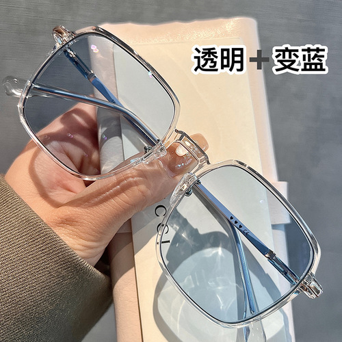 Color-changing glasses for women to prevent blue light myopia can be equipped with prescription sunglasses summer high-end sense ins automatic photosensitive belt brown-