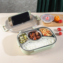 304不锈钢单层分格饭盒带汤碗注水加热保温餐盒学生便携午餐盒