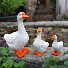 跨境新品仿真大白鹅一家人套装树脂花园池塘动物微景观雕塑装饰品