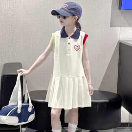 2026夏季新款儿童无袖连衣裙学院风POLO领裙子心形刺绣童装女孩