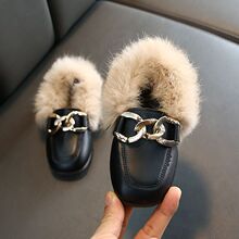 2023秋冬新款女童毛毛鞋宝宝加绒豆豆公主鞋软底儿童兔毛保暖棉鞋