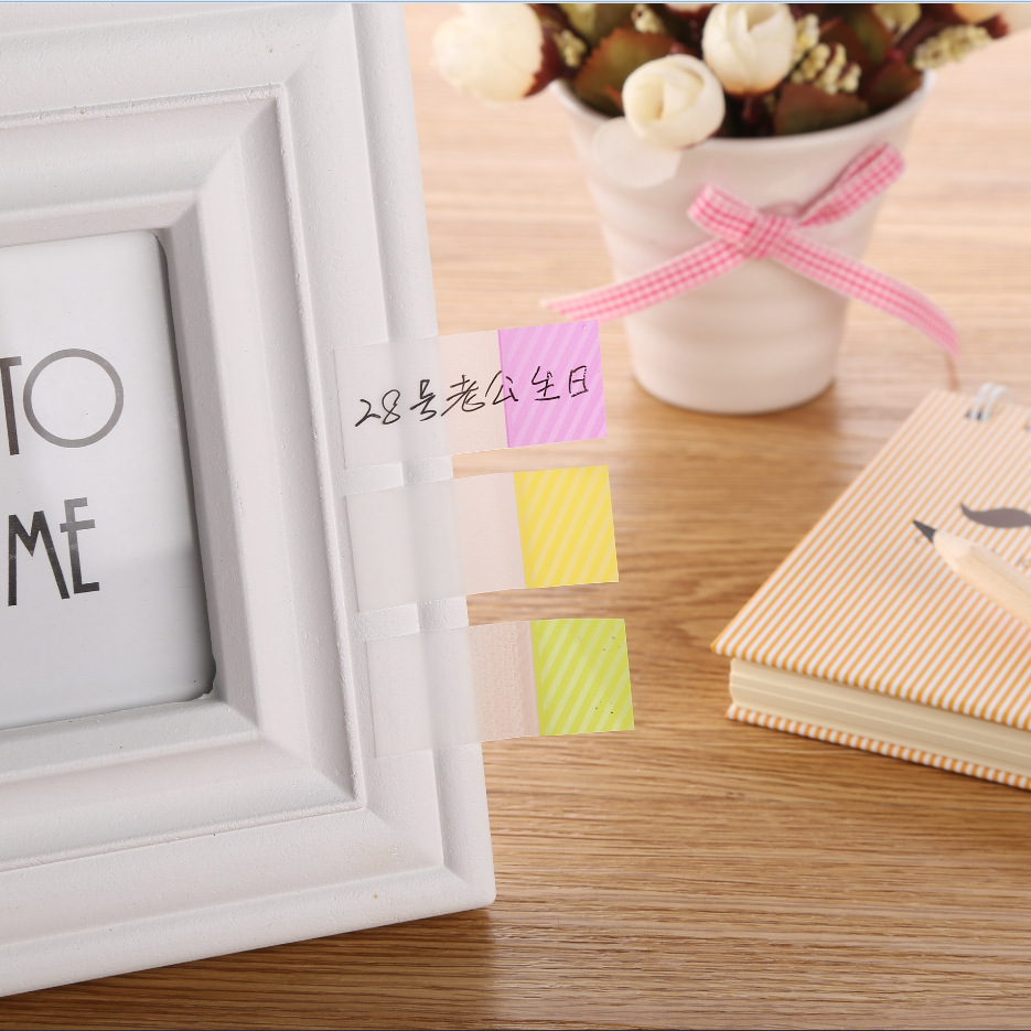 Color fluorescente de dos vías nota adhesiva suministros de oficina creativa con flecha etiqueta de plástico etiqueta indicadora transparente de secado rápido