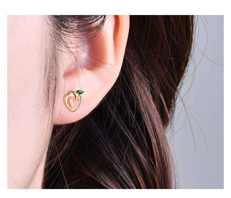 Simple Style Peach Silver Plating Inlay Artificial Gemstones Ear Studs 1 Pair