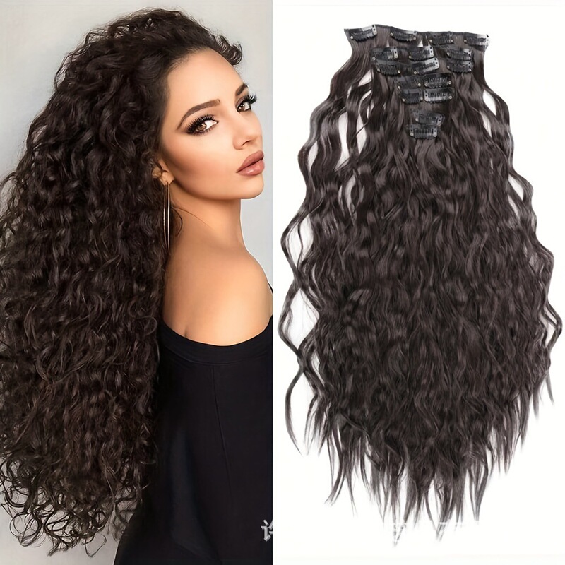 Foreign Trade Wig Hair Extensions Seven-Piece Set for Women, Cornrow Curly Hair Pieces, Heat-Resistant High-Temperature Silk Long Curly Hair Extensions, Wholesale Wigs Foreign Trade Wig Hair Extensions Seven-Piece Set for Women, Cornrow Curly Hair Pieces, Heat-Resistant High-Temperature Silk Long Curly Hair Extensions, Wholesale Wigs