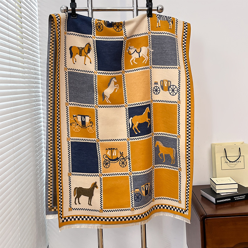 Apparel Accessories New Retro Pony Fashion Cashmere Scarf Women's Dual-use Double-sided Thickened Warm Neck Temperament Air Conditioning Shawl_voghion.com