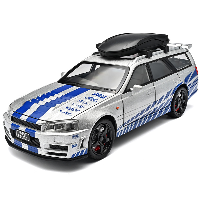 1: 22 Nissan R34 modelo de automóvil de aleación de tanque de agua de sonido y luz retorno nicho JDM colección modelo tienda de exposición característica