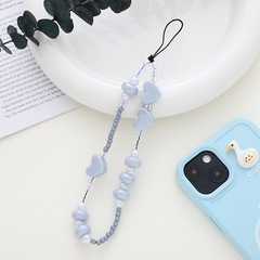 娜佳新款珠光愛心手機鏈手工串珠diy飾品掛件手機殼防摔掛繩批發