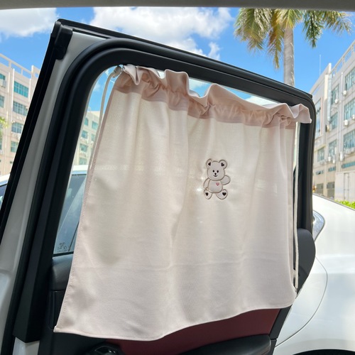  new ins car sunshade, suction cup embroidered bear sunshade, sun protection and heat insulation curtain curtain
