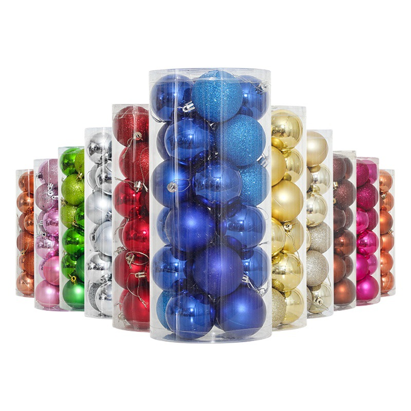 Bolas de Navidad de plástico galvanizado brillante, 24 piezas en un cubo, adornos para árbol de Navidad, adornos colgantes, suministros decorativos para crear ambiente.