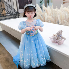 Colorful short-sleeved Frozen Elsa princess dress foreign trade children's clothing girl baby dress Halloween costume