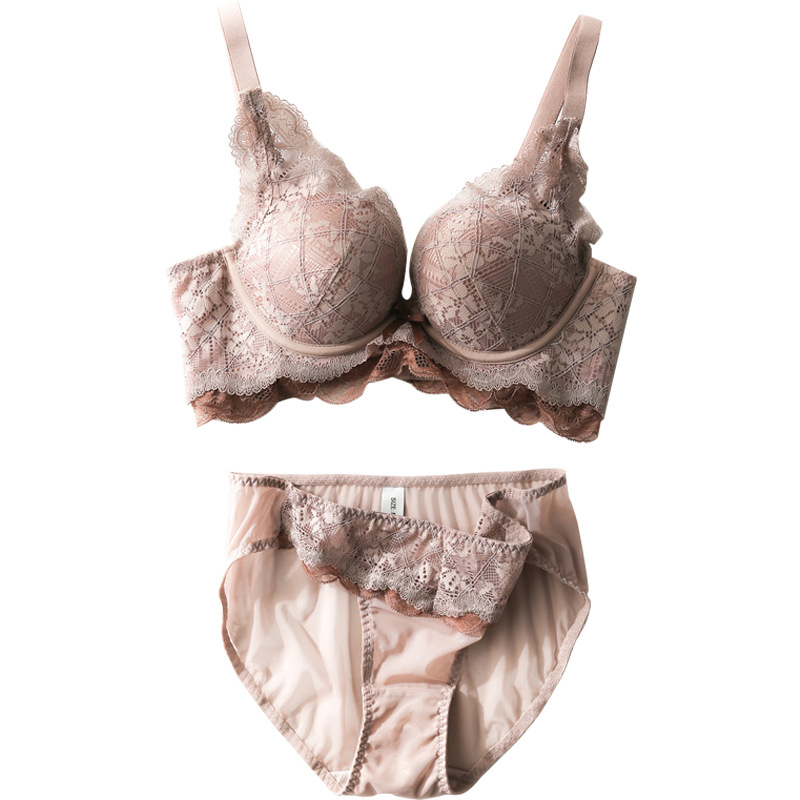 705 nube sentido algodón sujetador traje pequeño pecho grande engrosada extra gruesa pequeña una Copa ajuste push up ropa interior mujeres sin anillo de acero