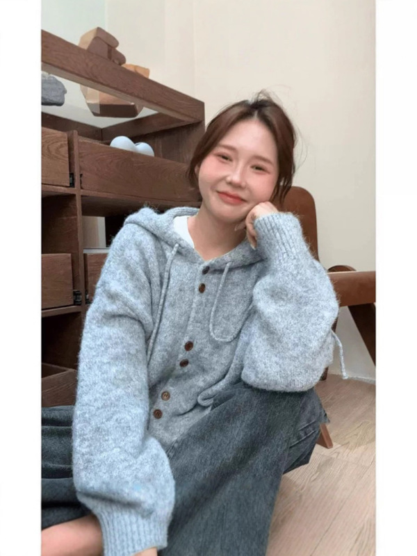 软糯连帽宽松毛衣针织开衫外套女秋冬2025新款慵懒风高级感上衣潮|undefined