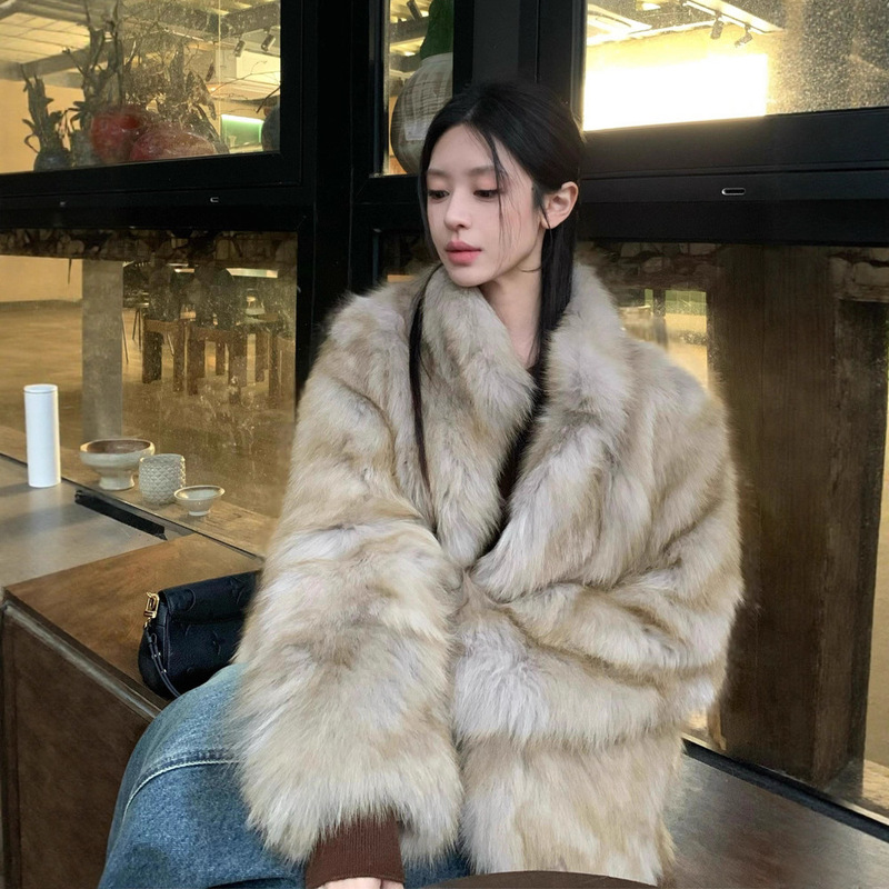 2025 New Winter Imitation Fox Fur Stand Collar Fur Outwear Women's Mid-Length Casual Versatile Warm Fur Outwear