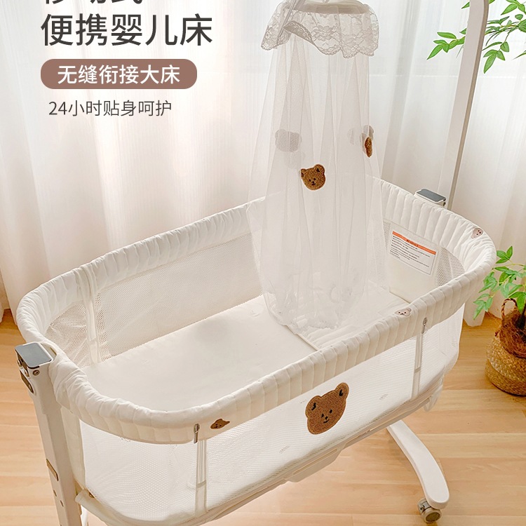 Portable Crib for Infants, Movable Cradle Bed, Splicing Large Bed, Multifunctional Baby Sleeping Bed for Postpartum Care Center