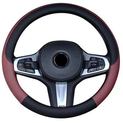Steering wheel cover: handle cover carbon fiber pattern protective - f021-black-wine-red-38cm
