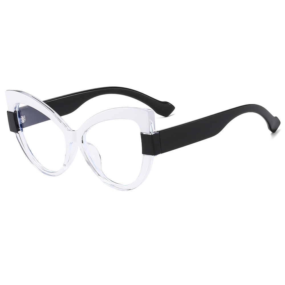 Gafas de montura TR90 transfronterizas, color de contraste de sentido avanzado, ojos de gato coloridos, espejo plano anti-azul, marco de gafas de todo fósforo de moda