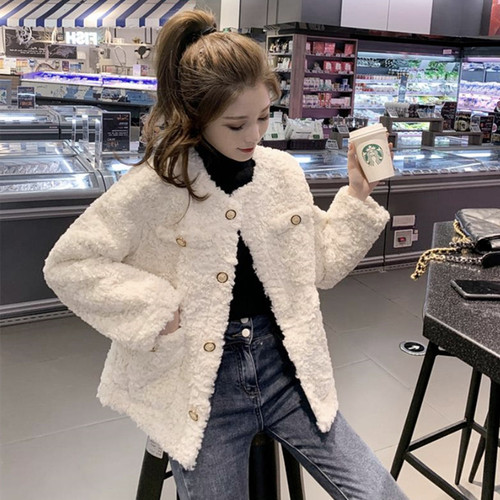 Women's 420# Lamb Fleece Jacket  New Arrival Korean Style Student Fleece Lined Outerwear for Autumn and Winter