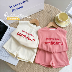 Girls vest suit summer Korean style baby boy sports sleeveless shorts suit children's printed two-piece trendy set