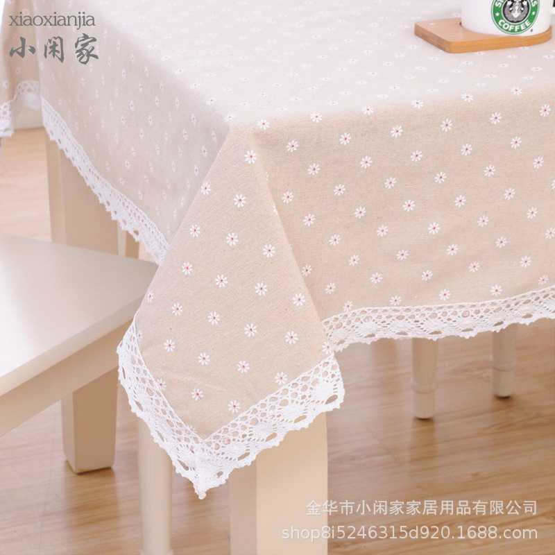 Tablecloth Little Daisy Tablecloth Cotton Linen Tablecloth Restaurant Tablecloth Little Daisy Tassel Tablecloth High-End Lace Edge Tablecloth