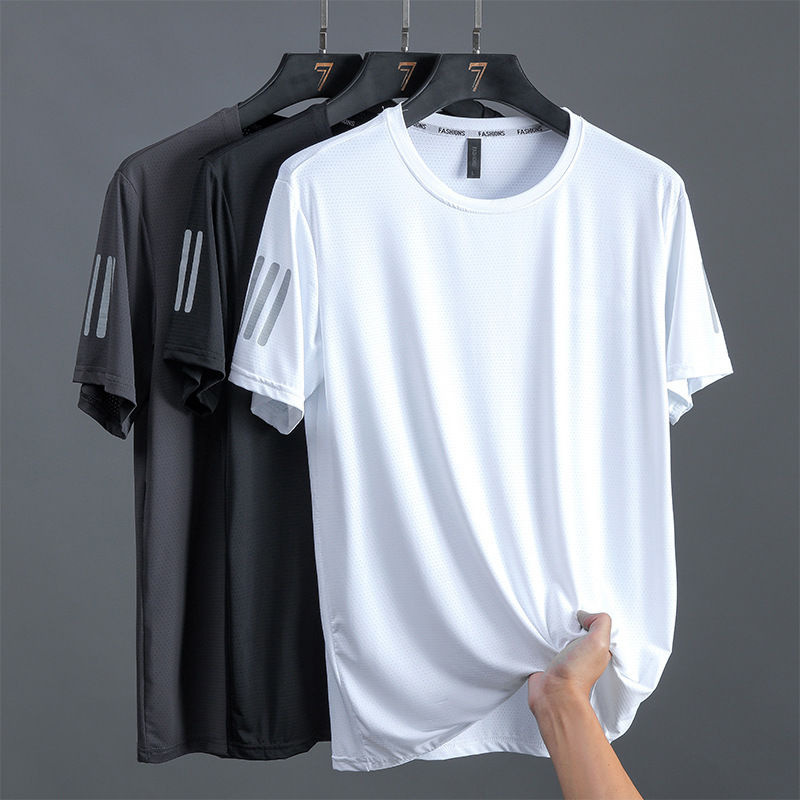 Source Factory Summer Ice Silk T-Shirt Men's Round Neck Quick-drying Clothes Short-sleeved Thin Breathable Half-sleeved Top Men's Sports Fashion Source Factory Summer Ice Silk T-Shirt Men's Round Neck Quick-drying Clothes Short-sleeved Thin Breathable Half-sleeved Top Men's Sports Fashion