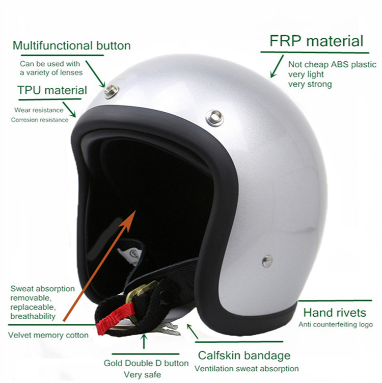 Cross-Border Exclusive 500Tx Helmet Half Helmet Retro Helmet Fiberglass Motorcycle Helmet 3/4 Helmet Dropshipping