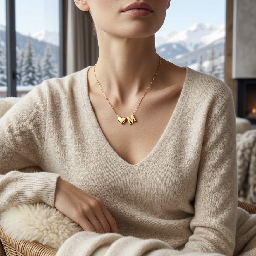 European and American Cross-Border 18K Gold Plated Stainless Steel Heart Pendant Clavicle Chain with 26 English Letters Titanium Steel Necklace