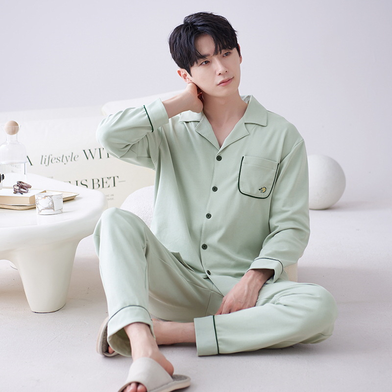 Los hombres de la Rebeca pijamas de otoño de los hombres de manga larga de algodón de moda traje de pijama de solapa de los hombres texturizado ropa para el hogar de primavera y otoño