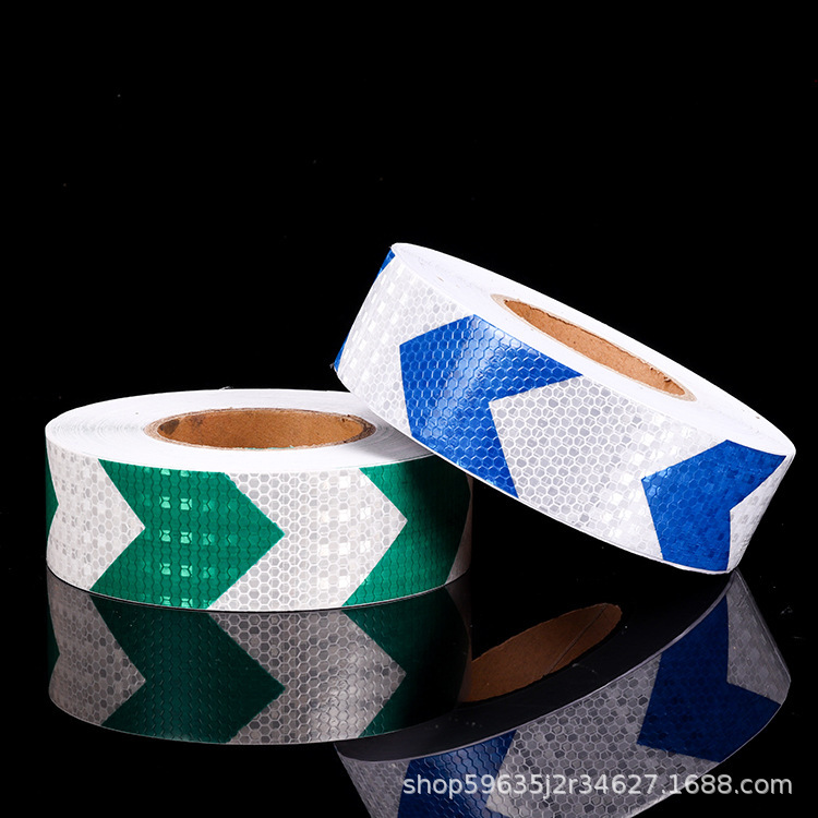 pvc晶格绿白蓝白大箭头反光胶带 反光贴5*25米 可订制