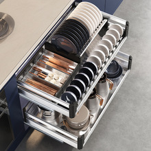 尔沫厨房拉篮双层抽屉式304不锈钢调味橱柜内置碗架滑轨收纳碗篮