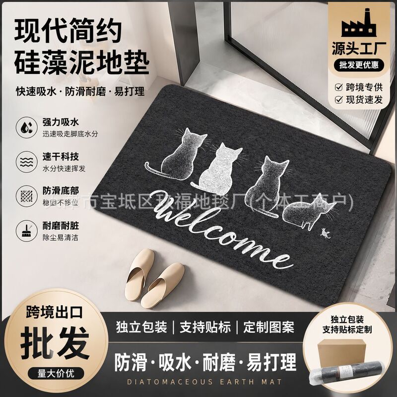 Modern Style Simple Diatom Mud Floor Mat for Bathroom Entrance, Non-Slip, Water-Absorbent, Wear-Resistant and Scratch-Resistant Bathroom Floor Mat
