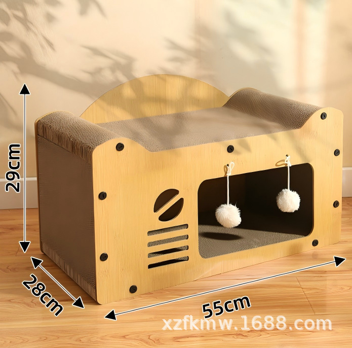 Casa de gatos de dos pisos casa de gatos nido de gato papel corrugado resistente al arañazo resistente a la mordedura no se caiga juguete de agarración de gato un cabello