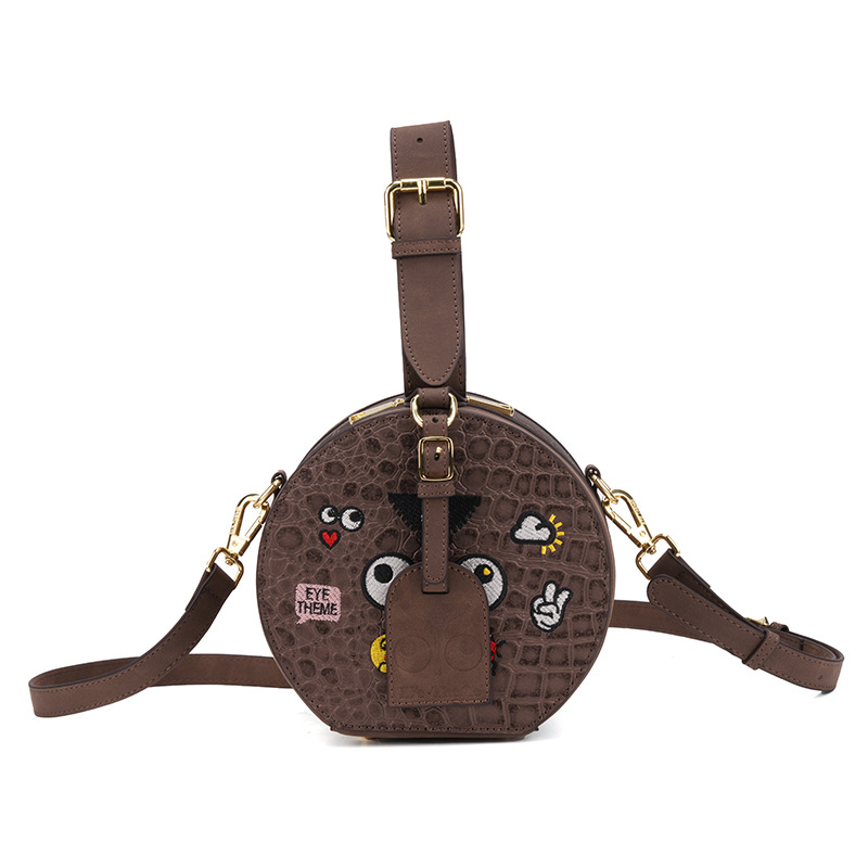 Damas de estilo damas bolsas redondas bordadas de moda de alta sensación de cremallera clásica otoño-invierno bolsas escolares estudiantes 2875 #