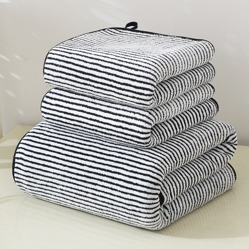 Bamboo Charcoal Antibacterial Series Coral Fleece Striped Bath Towel Extra Thick Household Gift Commercial Coral Fleece Square Towel